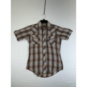 Vintage Authentic Western Shirt Mens 14.5 Brown Tan Plaid Pearl Snap Cowboy 90s